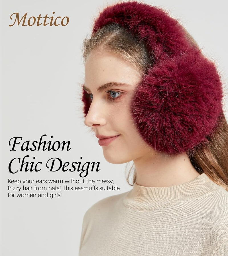 Mottico Winter Ear muffs for Women Men, Fluffy Ear Warmer with Thick Faux Ear Covers, Foldable for Convenience! - Image 2